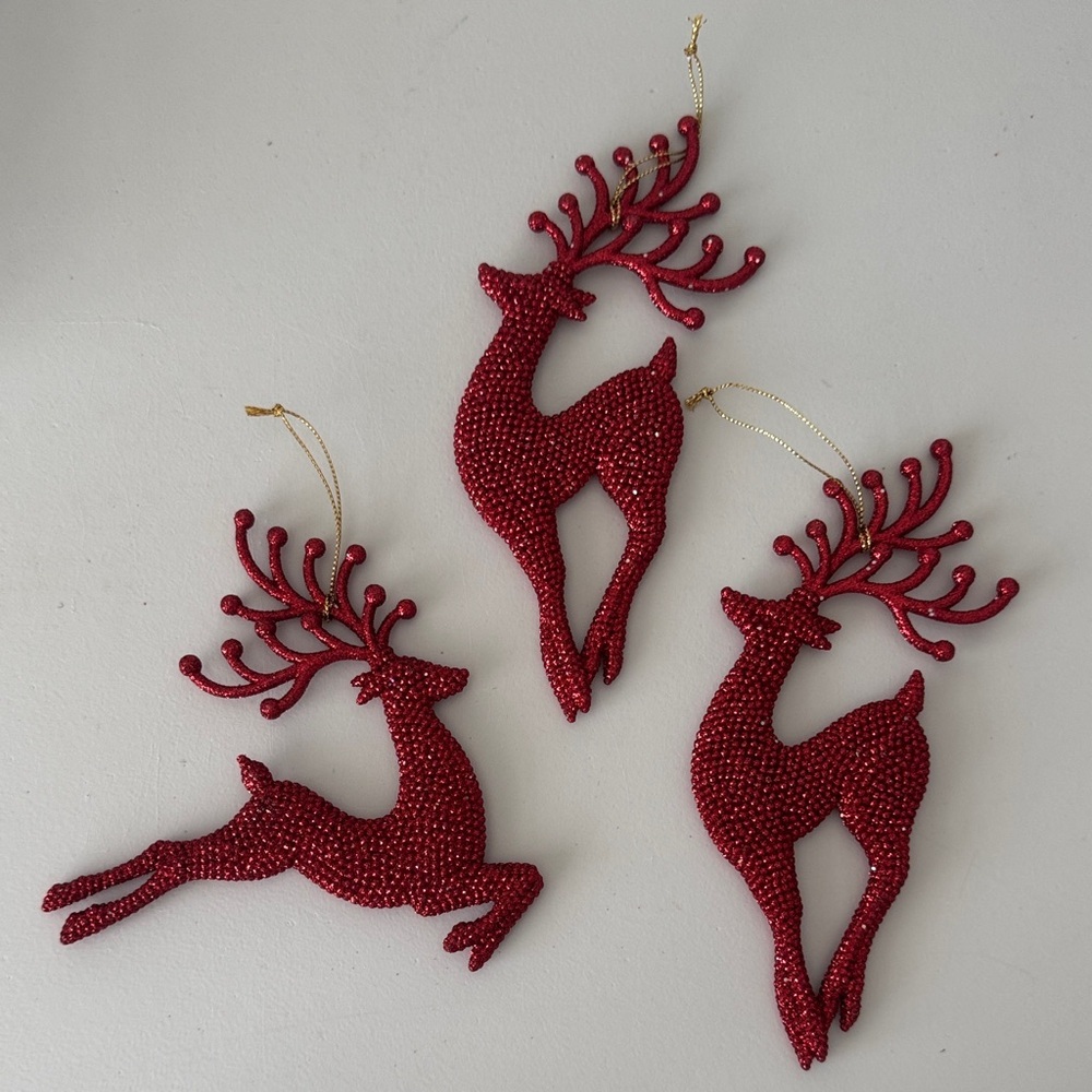 Elegant Red Beaded Reindeer Ornaments